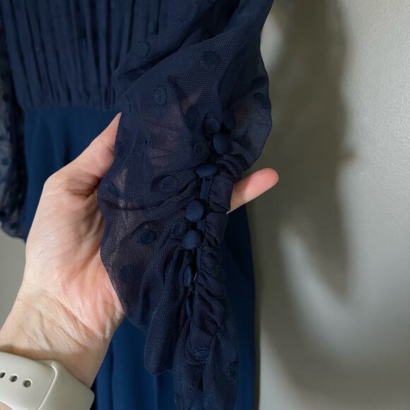 Saloni Bernadette Jumpsuit in Navy Blue Size 2 Sheer Embroidered Dot Chic Sexy - Picture 12 of 16